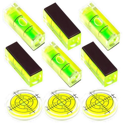 Auniwaig 9 Pcs Small Bubble Spirit Level, Mini Magnetic Square Bubble Levels, Circular Spirit Measuring Tools for Balancing Picture Hanging, Camera, Turntable, Tripod, Frame, Drill, 10x10x29mm, 32x7mm