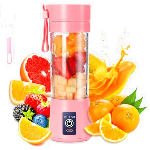Intertest Portable Electric Juicer Blender Usb Mini Fruit Mixer Extractors Food Milkshake Multifunction Juice Maker Machine Rechargeable (Pink)