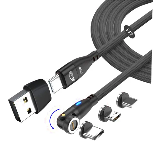NESTELLE 100W Magnetic Charging Cable 540° Rotation, 6 in 1 PD Fast Charge Multi Nylon Braided Data SYNC Cord, Type C Micro 9 pins tip Magnet Compatible to All Phones, Tablet, Laptop (Black, 6FT)