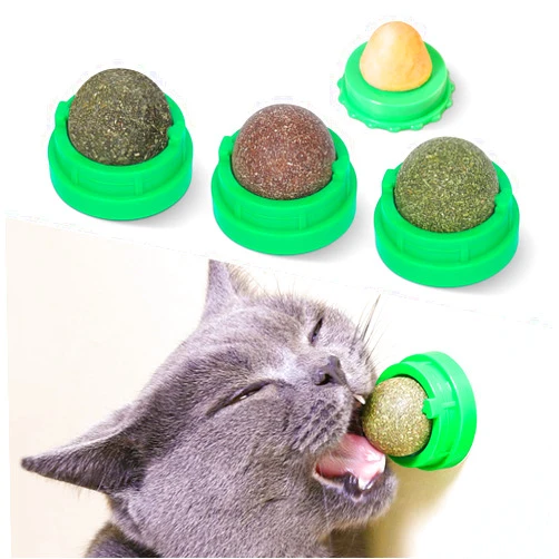 Potaroma Catnip Toys Balls 4 Pcs, Extra Cat Energy Ball, Edible Kitten Silvervine Toys for Cats Lick, Healthy Kitty Teeth Cleaning Dental Chew Toys, Cat Wall Treats (Green)