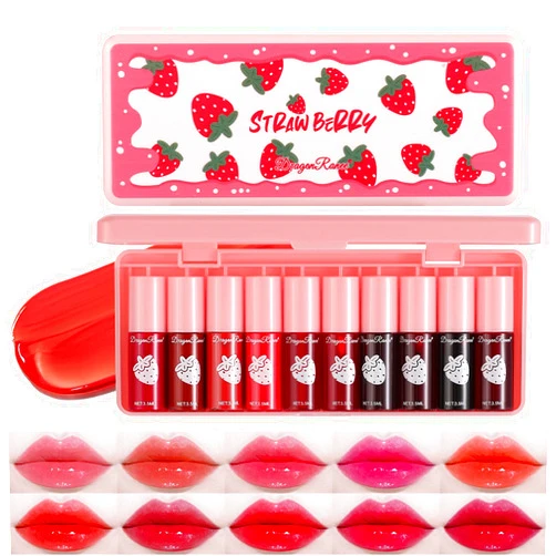 Miniling 10 Colors Lip Tint Stain Set, Korean Moisturizing Lip Gloss Velvet Mini Liquid Lipstick, Multi-Use Lip and Cheek Tint, Non-Stick Cup, Lightweight, Long-Lasting Waterproof Lip Tint Makeup