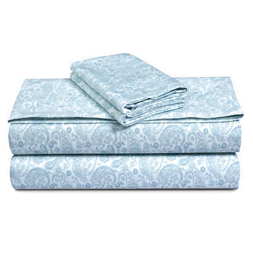 Tribeca Living Cotton Percale Twin Size Bed Sheet Set, 300 Thread Count, Extra Deep Pockets, Printed Danielle Paisley Blue
