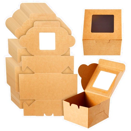 Juvale 25-Pack Mini Cake Boxes with Window - Individual Cupcake Packaging Containers for Bundt Cakes, Cookies, Baked Goods, Donut, Pie (Kraft Paper Material, 4x4x2.5 In)