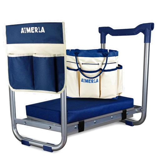 Aimerla K5 Foldable Garden Kneeler Seat Heavy Duty (Detachable Cloud Kneeler Pad) Garden Stool - 2 Large Capacity Garden Tool Bags with Pockets - Portable Garden Bench for Indoor and Outdoor