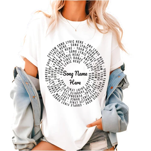Custom Vinyl Record Design T-Shirt, Sweatshirt, Hoodie with Personalized Song Lyrics, Available in Black, Navy Blue, White