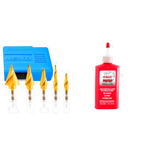 NEIKO Step Drill Bit Set for Metal and Wood (5 Piece) and Tap Magic ProTap Cutting Fluid (4 oz.)