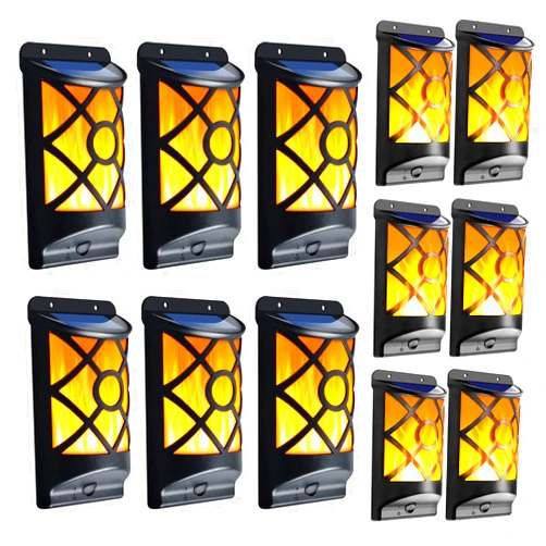 LazyBuddy Solar Flame Lights Outdoor, Flickering Flames Solar Wall Light, Fire Effect 66 LED Auto On/Off Solar Powered Wall Mounted Landscape Decor Lighting Torch Lamp for Fence, Patio, Deck