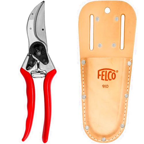 Felco F-2 Classic Manual Hand Pruner WITH Felco F-910 Leather Holster for Pruning Shears