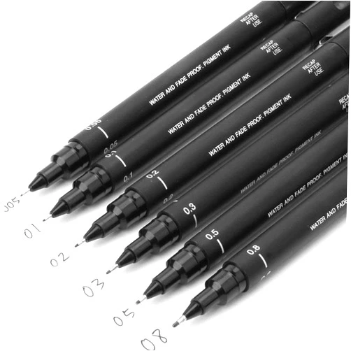 Uni Pin Drawing Pens/6 Assorted Tip Sizes, Uni Pin Technical Fineliner Pens, Pack of 6 Assorted Tip Sizes, Black Ink