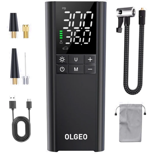 Olgeo Tire Inflator Portable Air Compressor, 170PSI Cordless Air Pump, 4X Faster Air Compressor with Pressure Detection, One Click Smart Tire Pump for Car, Motorcycle, Bicycle and Ball