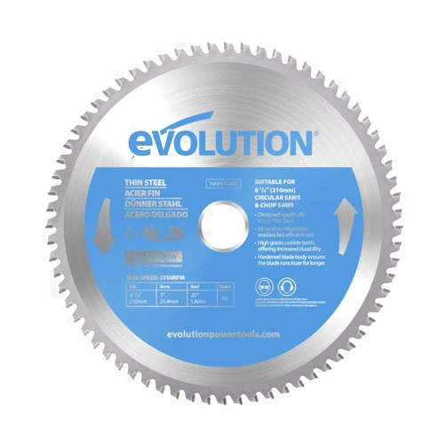 Evolution Power Tools T210TCT-68CS Circular Saw Blade (AKA TCT Saw Blade) for Cutting Thin Steel - Carbide Tipped Metal Saw Blade Produces Virtually No Heat, Burrs or Sparks, 210 mm