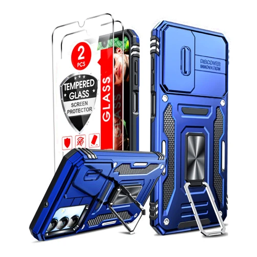 LeYi for Galaxy A15 5G Case: Screen Protector Samsung A15 & Magnetic Metal Mount Stand, Rugged Slide Cover & Shock Proof Military-Grade for Nuu Series Samsung Galaxy Case A 15 5G, Navy Blue