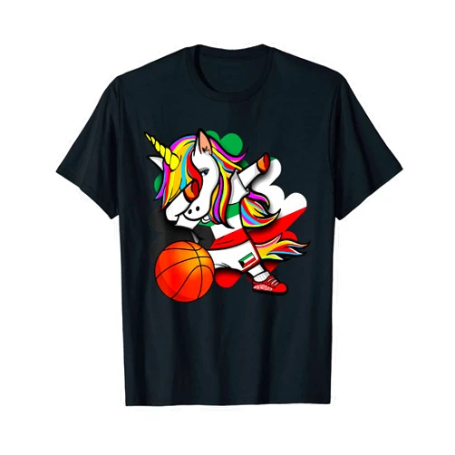 Teeisle Kuwait Basketball Dabbing Unicorn Kuwait Basketball Fans Jersey Kuwaiti Flag T-Shirt