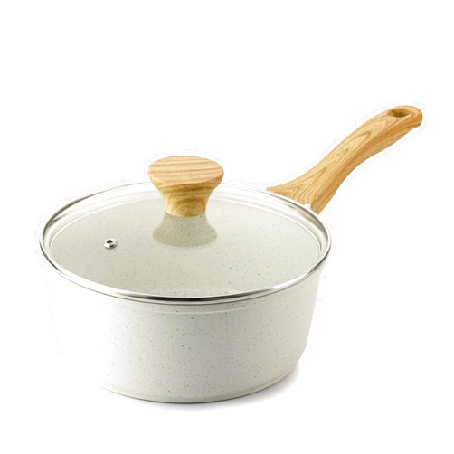 SENSARTE White Ceramic Nonstick Saucepan with Lid 2.5 Quarts, Medium Cooking Pot with Stay Cool Handle, Induction Compatible Saucepot, White Granite Coating, PFOA/PFAS Free