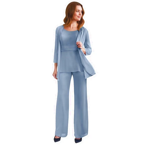 PAVERJER Chiffon 3 Pieces Mother of The Bride Pant Suits with Jacket Long Sleeve Formal Pants Suits for Women Dressy