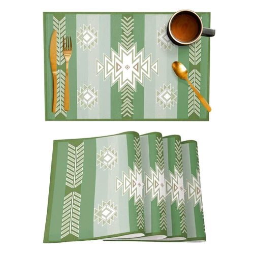 ZOE GARDEN Sage Green Aztec Placemats for Dining Table Set of 6, Linen Cloth for Square/Rectangle/Round Table Mat Placemat, Boho Native American Southwest Farmhouse Mexican Kitchen Dinner Holiday Décor