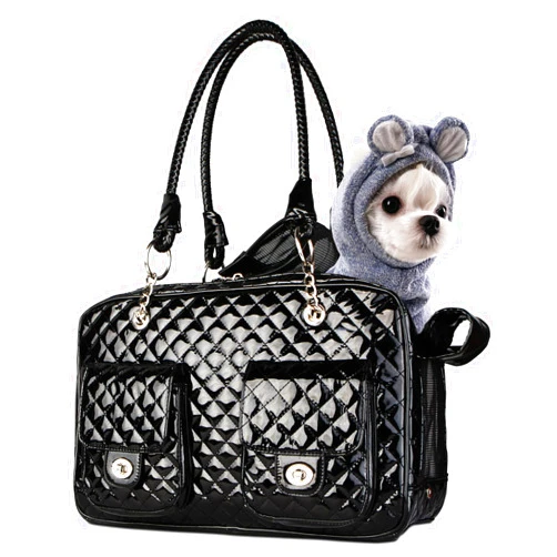 BETOP HOUSE Soft-Sided Pet Travel Carrier Airline Approved for Pet Small Dog and Cat Collapsible, Black Shiny Patent Leather