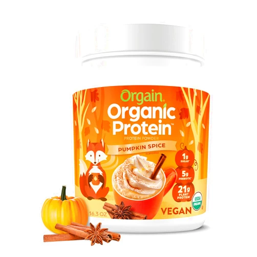 Orgain Organic Vegan Protein Powder, Pumpkin Spice - 21g of Plant Based Protein, Non Dairy, Gluten Free, 1g of Sugar, Soy Free, Kosher, Non-GMO, 1.02 Lb (Packaging May Vary)