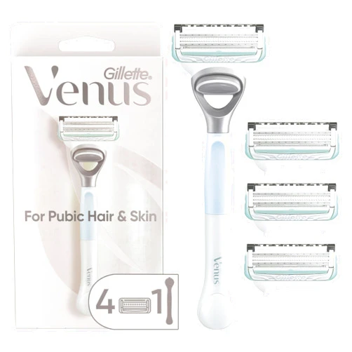 Gillette Venus for Pubic Hair and Skin, Bikini Razors for Women, Women's Razor Handle + 4 Blade Refills