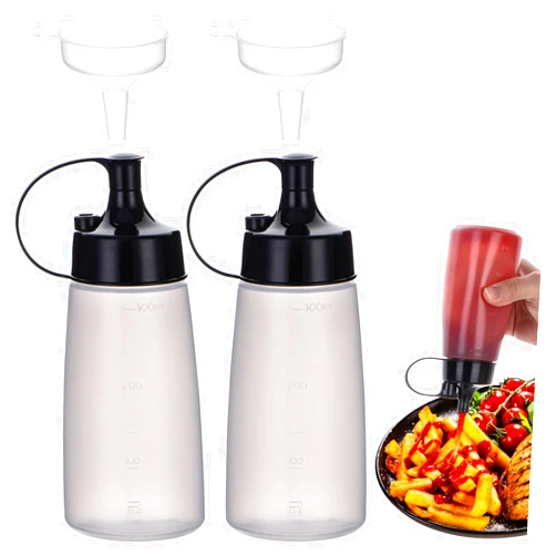 Deesoo Sauce Bottles Wide Mouth, Condiment Squeeze Bottle Condiment Bottles Squeeze Bottles Plastic Ketchup Liquid Dispenser Set Squirt Bottles for Kitchen Arts and Crafts 2 Pack,300ml/10oz