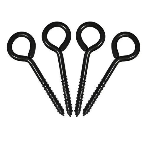 TYESMER 6'' Eye Hooks Screw, 4 Pcs Black Eye Hooks Heavy Duty 700LBS Breaking Strength Stainless Steel Self Tapping Eye Bolts for Hammock Swing Securing Cables Wire