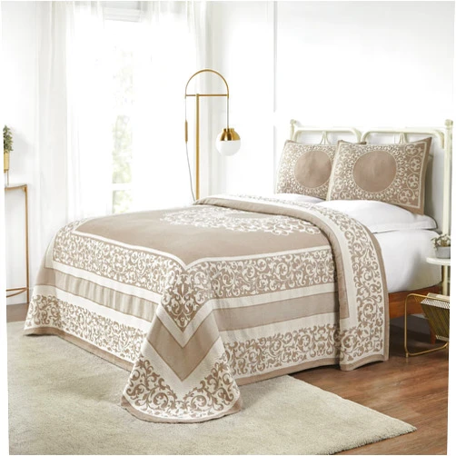 SUPERIOR Cotton Blend Bedspread Set, Includes Oversized Bedspread and 2 Matching Pillow Shams, Light Weight Blanket, Bedding Decor, Jacquard Vintage Floral Mandala, Lyron Collection, Queen, Taupe