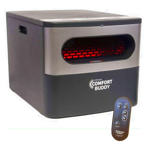 AirNmore Comfort Buddy, Our Newest Space Heater, Unique Small Form Factor for Small Areas, On-Top Controls plus Handheld Remote, Intertek Listed, Great for Bedrooms, Basements, Garages
