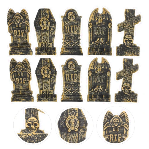 Toyvian 10 Pcs Halloween Graveyard Tombstones Decorations, Mini Headstone Decorations Ornament Halloween Yard Signs Halloween Stakes for Creepy Sidewalk Scary Theme Party Supplies