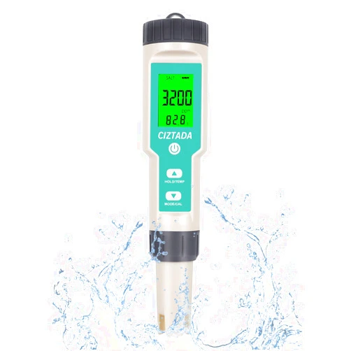 CIZTADA Digital Salinity Tester for Salt Water - Aquarium Salinity Meter with ATC, IP67 Waterproof, 0-200 PPT Large Range Multi-Parameter Tester for Seawater, Fish Tank, Hydroponics