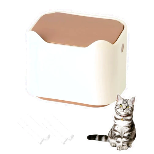 WEWAYKGJ Cat Litter Trash Can Mini Countertop Trash with Press Type Lid Cat Poop Trash Can Includes 60 Refill Bags (Brown)