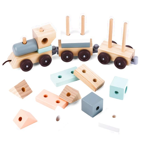 umu Stacking Train - Classic Wooden Toy (17 pcs) - Train Set, Wooden Sorting & Stacking Toys for Toddlers Ages 2+ Years Old, Multi-Colored