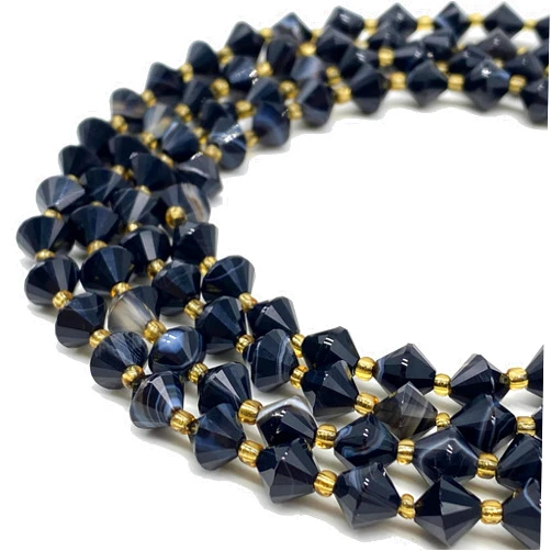 ABC GEMS USA ABCGEMS African Matrix-Black Sardonyx Beads (A Revolutionary Bi-Cone Cutting Technique- More Angles to Reflect Light) Healing Chakra Energy Crystal Stone Micro-Faceted Diamond-Cut Bicone 8mm
