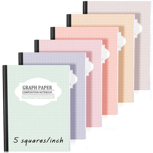 Glenmal 6 Pcs Graph Paper Composition Notebook 8.5 x 11 Inch Math Notebook 56 Sheets Quad Ruled Paper for Engineering Work Drawing (Dreamy Color)