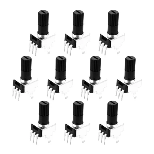 Fielect 10pcs Carbon Film Potentiometer 100K Ohm Variable Resistors Single Turn Rotary knurled Shaft 12mm Shaft 3Pins Potentiometer