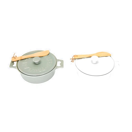 Creative Co-Op Brie Bakers with Lids & Wood Spreaders (Set of 2 Colors)