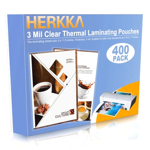 HERKKA 400 Pack Laminating Sheets, Holds 8.5 x 11 Inch Sheets, 3 Mil Clear Thermal Laminating Pouches 9 x 11.5 Inch Lamination Sheet Paper for Laminator, Round Corner Letter Size