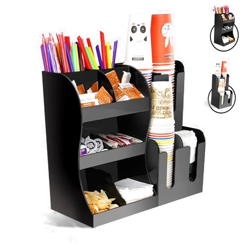 Wildboo Cup and Lid Dispenser, Countertop Coffee Station Organizer, Cup Holder Coffee Condiment and Accessories Organizer, Condiment Organizer for Lids, Coffee Cups