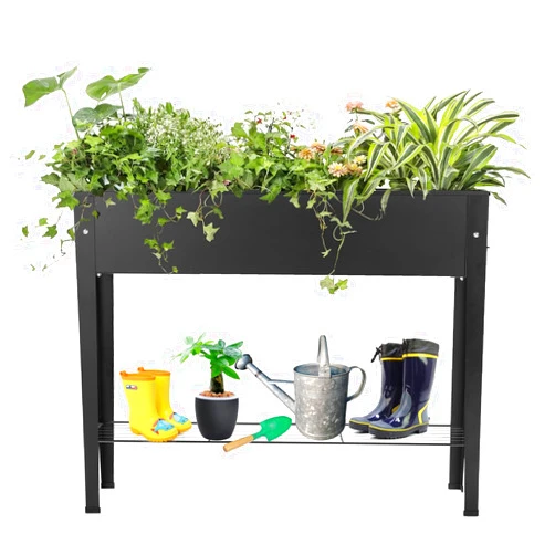 VEOAY Piksedo Raised Garden Bed, Elevated Planter Metal Plant Box with Legs Standing Garden Stand Drainage Holes Frosted Black