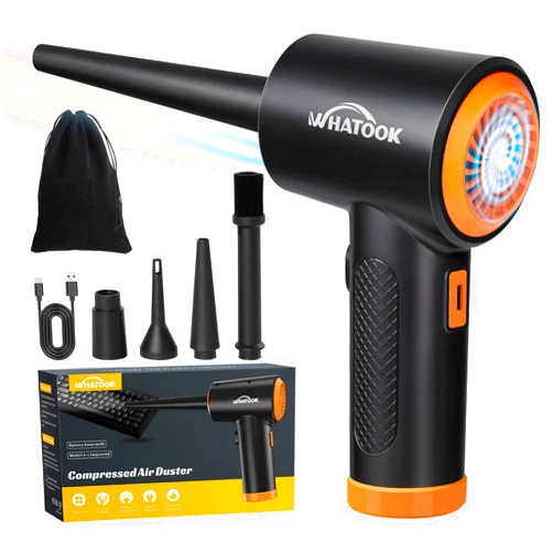 WHATOOK Compressed Air Duster-Reusable Electric Air Duster-3 Speeds 60000 RPM with LED Light-Canned Air Replacement for Keyboard Cleaning-Rechargeable Cordless Air Duster for Computer and Car Blowing