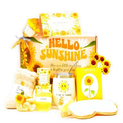 UNBOXMENT Sunflower Gifts for Women, Sending Sunshine Gift Basket, Get Well Soon Gifts for Sick Friend, Feel Better Care Package After Surgery Recovery Gifts, Thinking of You Cozy Spa Gifts Box