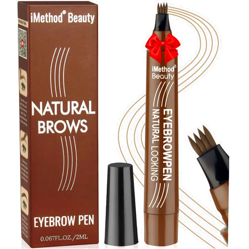 iMethod Microblading Eyebrow Pen - Eyebrow Pencil Magical Upgraded Eye Brow Pencils for Women with 4 Fork Tip & Spoolie Brush for Natural-Looking Hair-Like Defined Brows, Last All-Day, Light Brown
