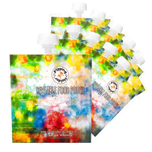 Flipping Holder Reusable Baby Food Pouches for Toddlers | Food Safe, Freezer Safe | Refillable | Side Zip Closure | 10 Pack (5 oz, 10)