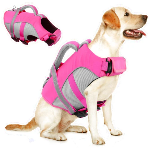 Queenmore Dog Life Vest for Swimming, Adjustable High Visibility Dog Life Jacket, Dog Lifesaver with Superior Buoyancy and Rescue Handle, Dog Swimming Safety Vest for Medium Dogs（Pink,M）