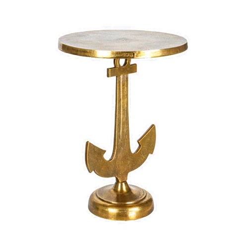 Creative Co-Op Round Nautical Anchor Base in Cast Iron, Gold Finish Accent Table