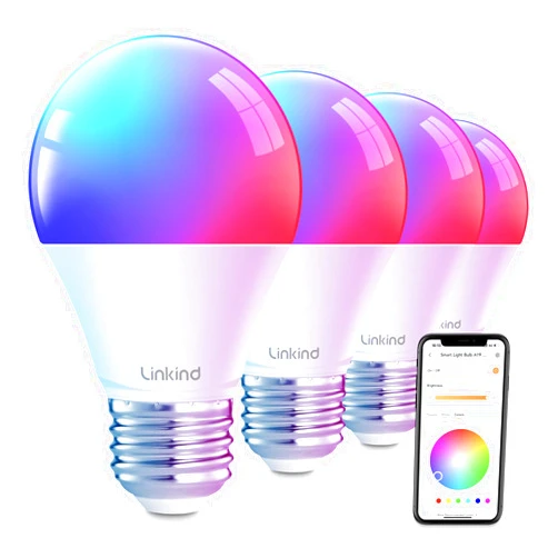 Linkind Smart Light Bulbs, Smart Bulb That Work with Alexa & Google Home, LED Light Bulbs Color Changing, 64 Preset Scenes, Music Sync, A19 E26 2.4GHz RGBTW WiFi Bluetooth Light Bulb 60W, 800LM, 4Pack