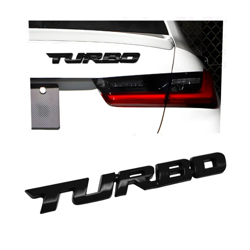 KVAEY Turbo Car Emblem, Zinc Alloy 3D Metal Car Side Fender Rear Trunk Badge Stickers, Universal Decoration Emblem Decal for Cars Truck SUV, Exterior Decor Car Accessories (Black)