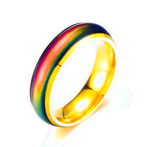 Ello Elli 6MM Comfort Fit Stainless-Steel Color Changing Mood Ring Silver/Black/Gold/Rose Gold/Rainbow Tone