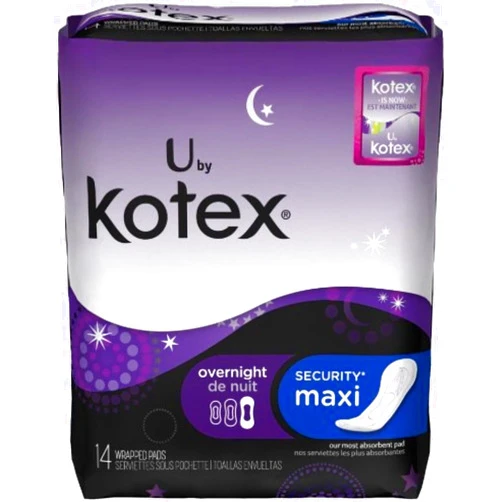 Kotex U by Kotex Maxi Pads, Overnight, Unscented 14 ea (Pack of 2)