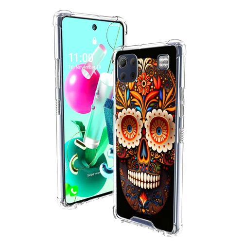 KUAVETO Clear Case for LG K92 Designer Sugar Skull Art-35 Design Shock-Resistant Anti-Fall Protective Transparent Shell for LG K92