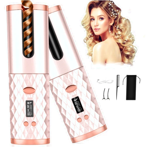 SUPALAK Automatic Curling Iron, Cordless Auto Hair Curler, 6 Temp & 11 Timer, Wireless USB Rechargeable Curling Iron Wand, Detangle & Scald-Free, Travel Portable Spin Hair Iron, Auto Shut Off, 220V Fast Heat